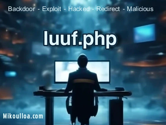 a young man sitting in front of a table with a computer screen that has the word luuf.php display on it. 