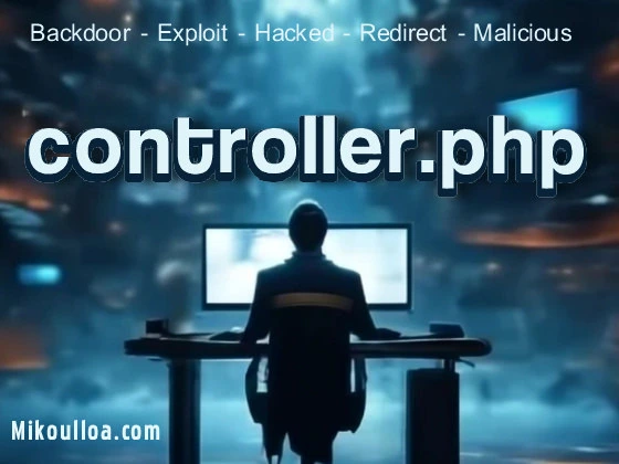 man sitting in front of a computer table with the word controller.php printed on top of computer screen. 