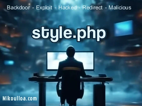 a man sitting in front of his computer with the word style.php being display on the screen . 