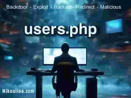 man sitting in front of the computer with the word users.php being displayed on the screen . 