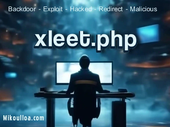 computer hacker sitting in front of a computer with the word xleet.php on top