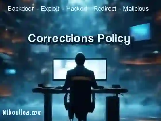 Corrections Policy words being displayed on a computer screen with a man staring on it . 